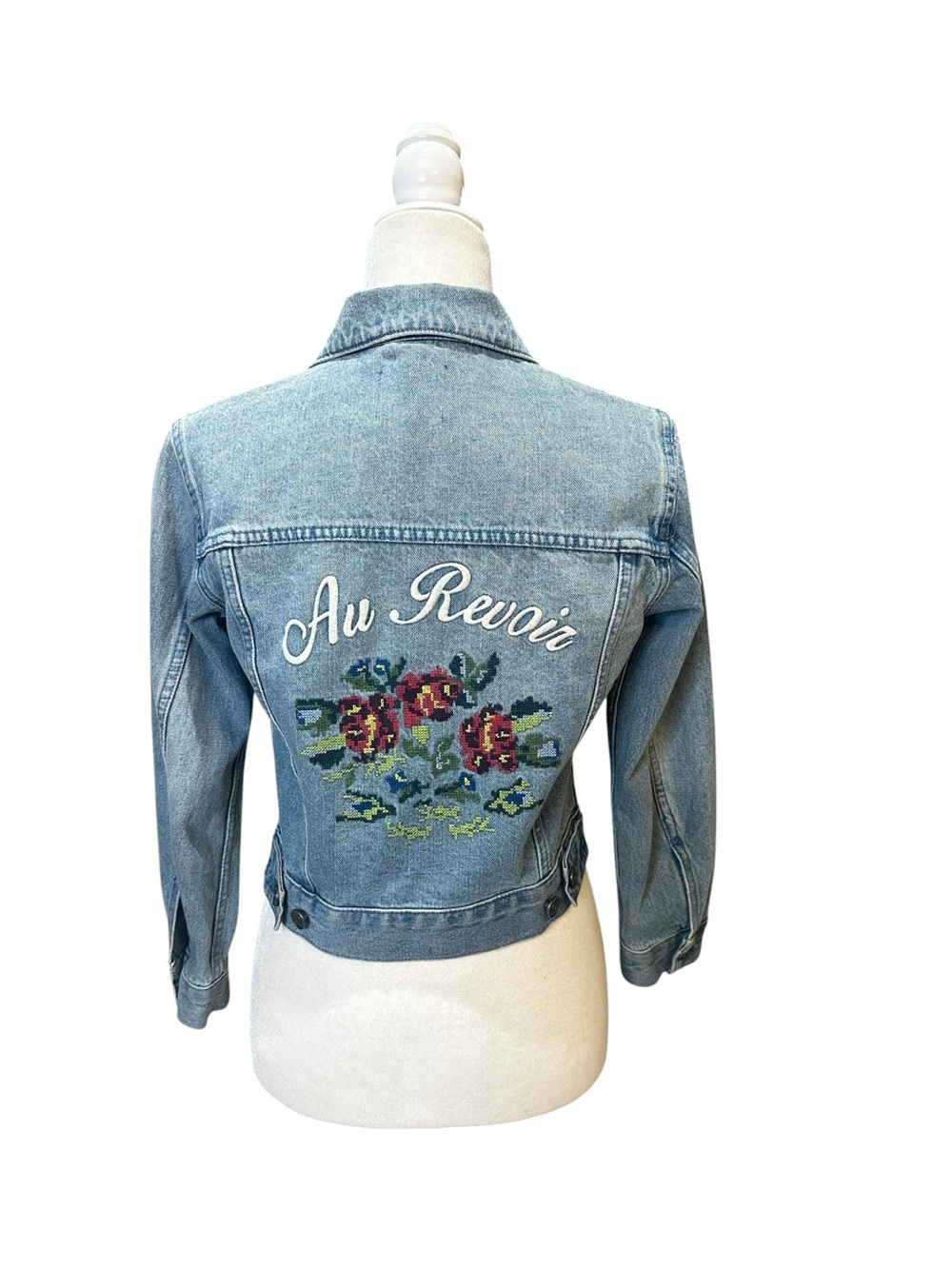 Joie Jacket ‘oui oui’ on front with Floral Embroidery and 'Au Revoir' on back